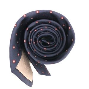 Vintage Christian Dior Navy Silk Tie Red White Floral Pattern